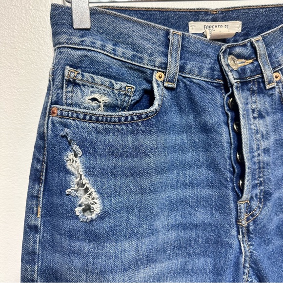 Forever 21 Blue Distressed High Waisted Button Fly Boyfriend Jeans Size 24 - Picture 12 of 12